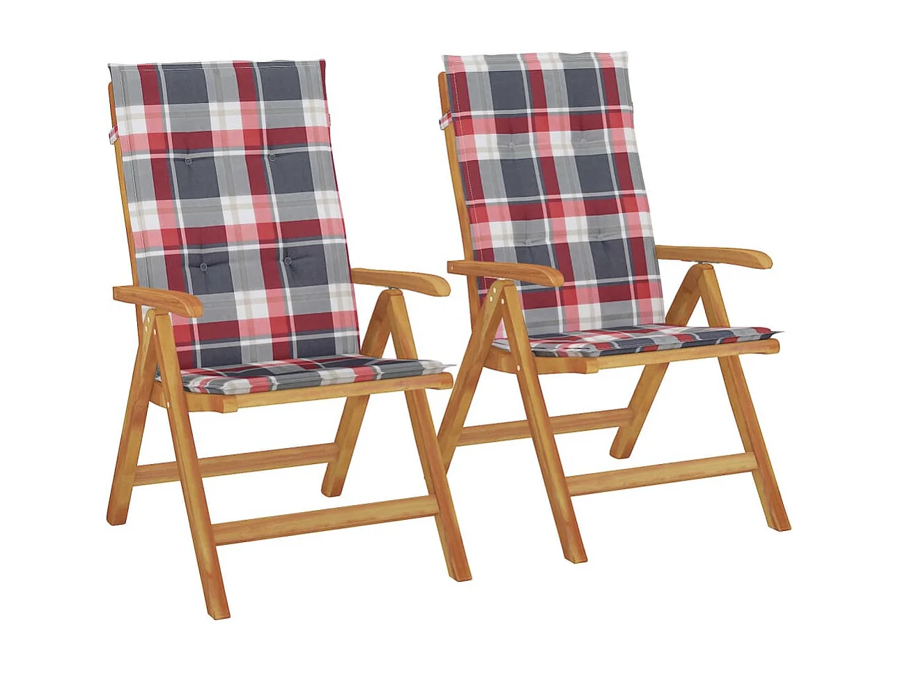 Chaises de jardin inclinables lot de 2 et coussins teck massif