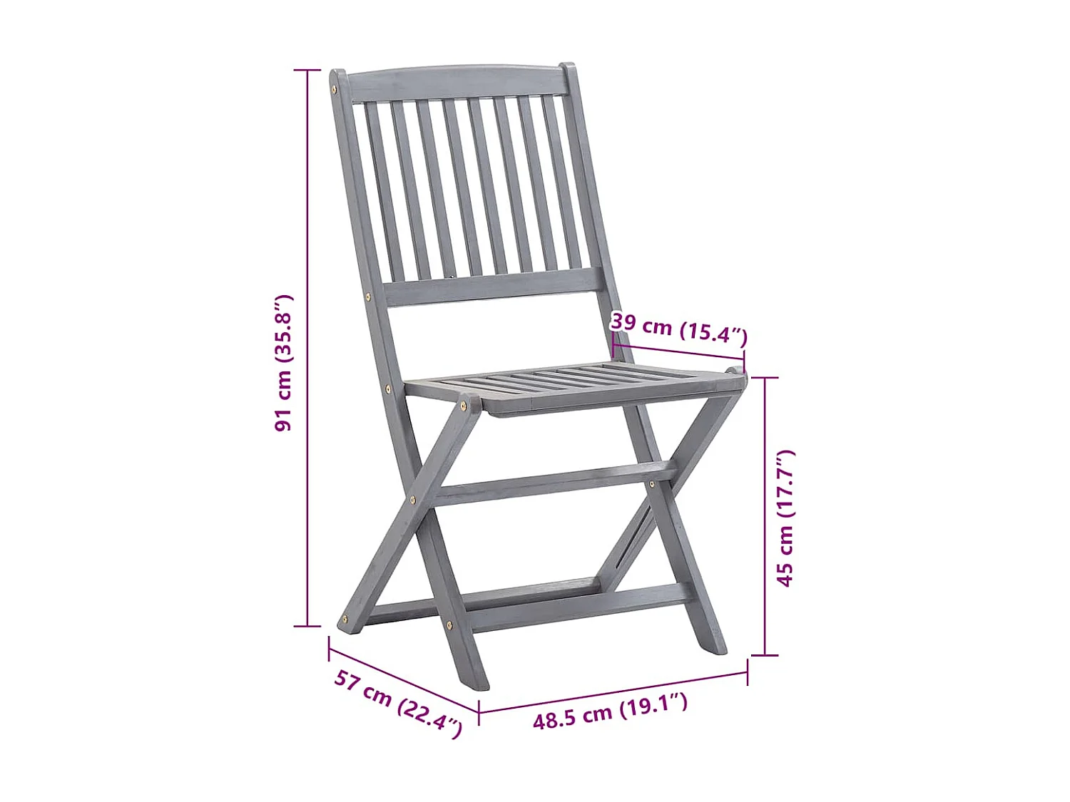 Chaises pliables d'extérieur lot de 8 et coussins Bois d'acacia