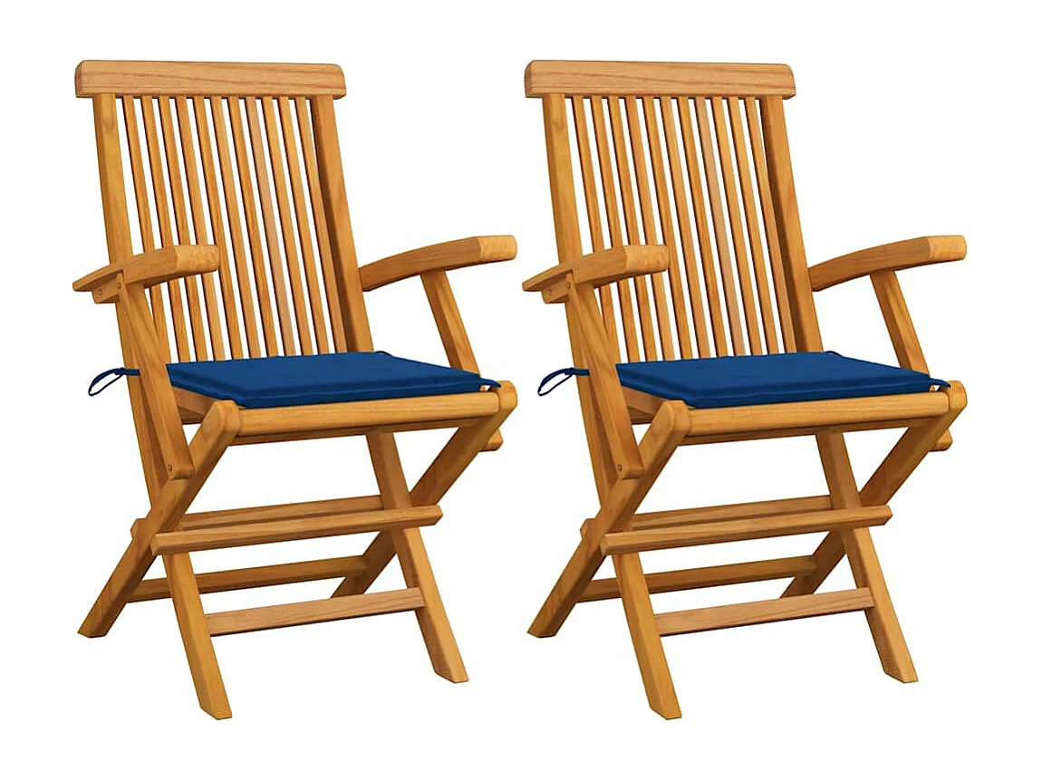 Chaises de jardin et coussins bleu royal lot de 2 Bois de teck
