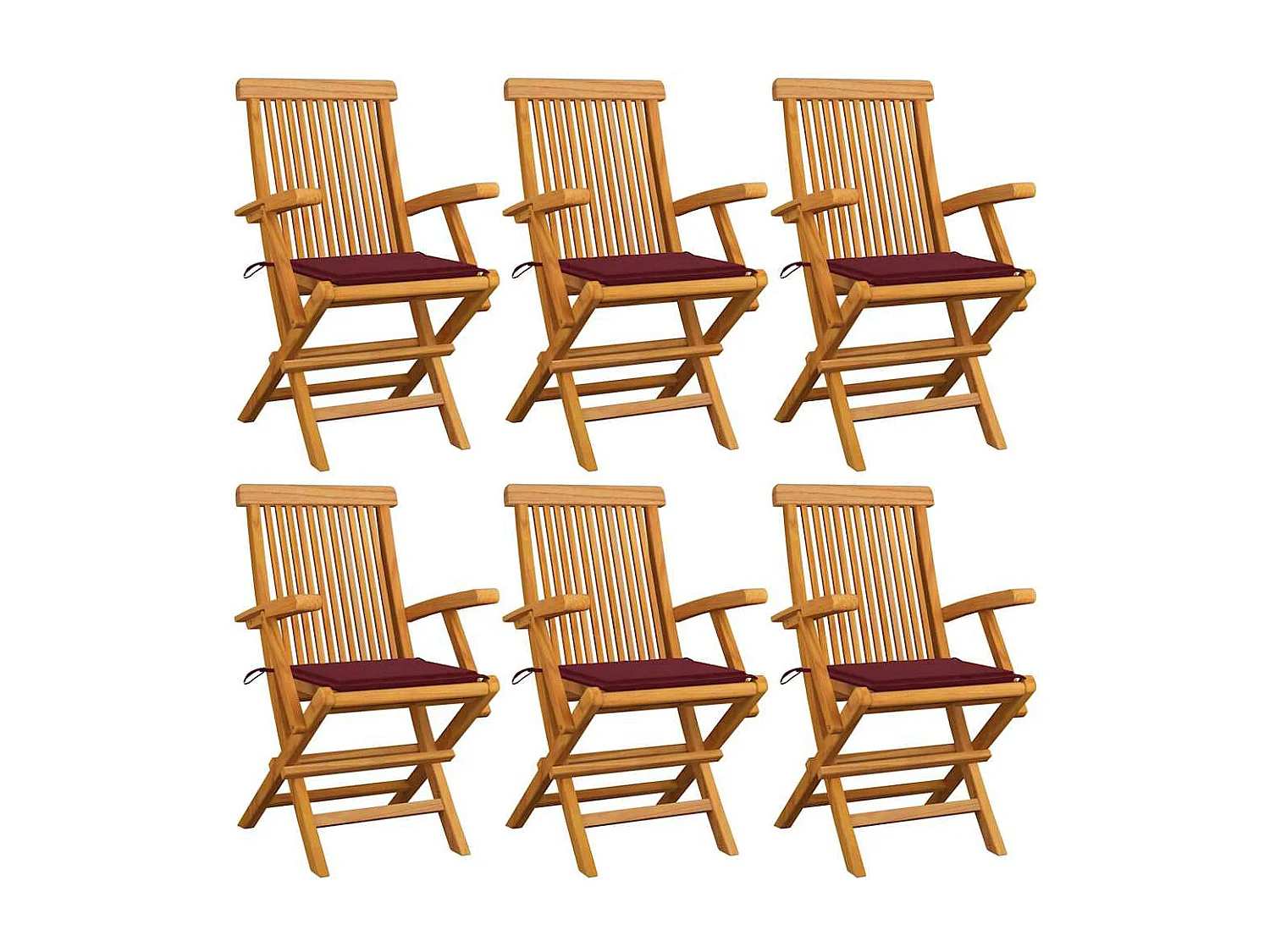 Cadeiras de jardim bordô vermelho almofadas conjunto de 6 teca maciça