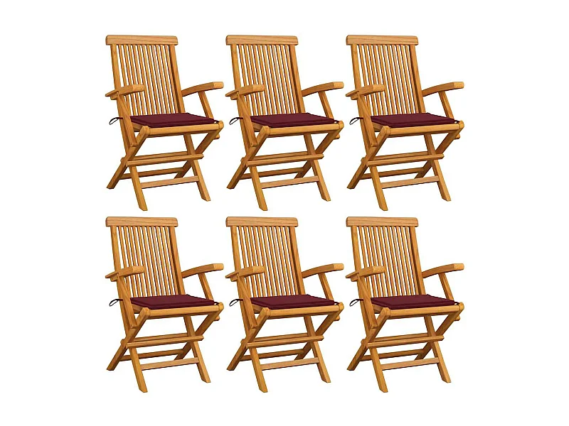 Tuinstoelen bordeauxrood kussens set van 6 massief teak