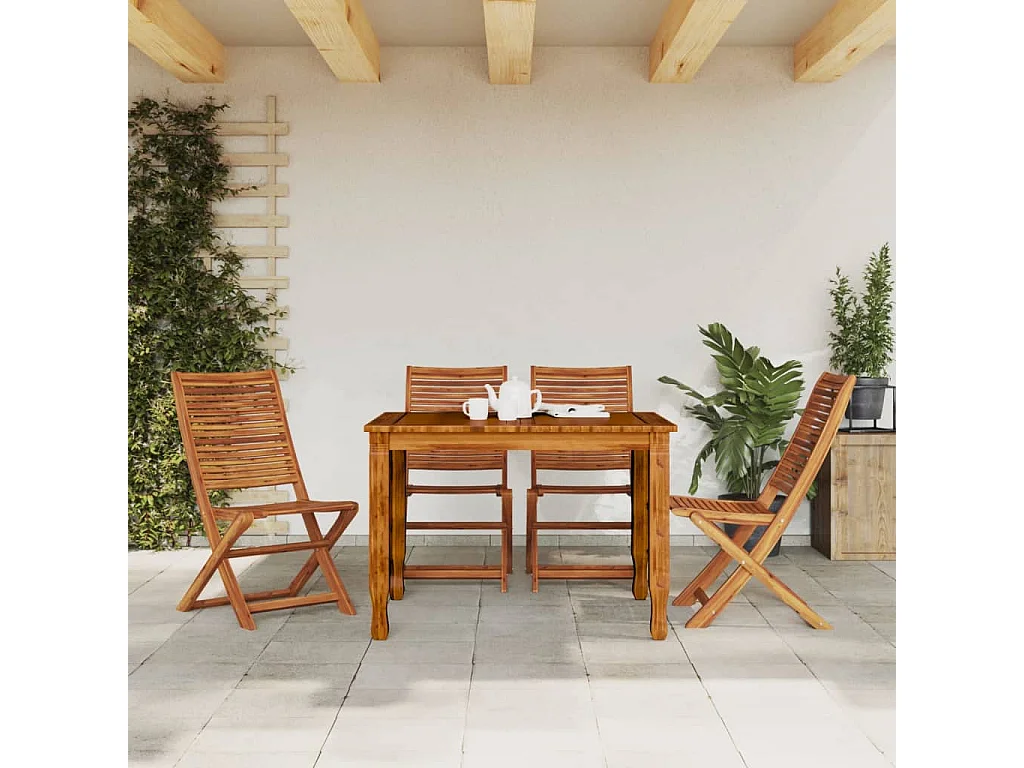 Set di 4 sedie pieghevoli da giardino in legno massello di acacia grigio