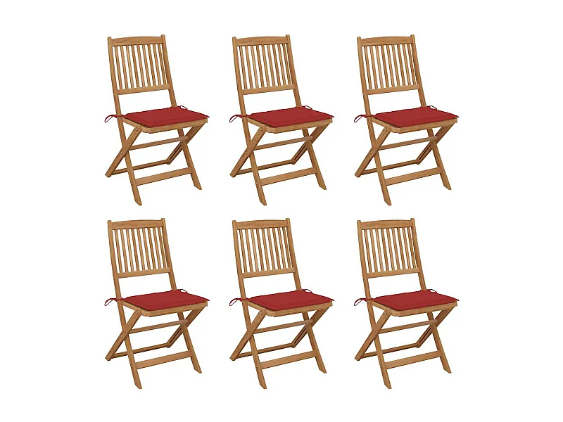 Chaises pliables de jardin lot de 6 avec coussins Bois d'acacia