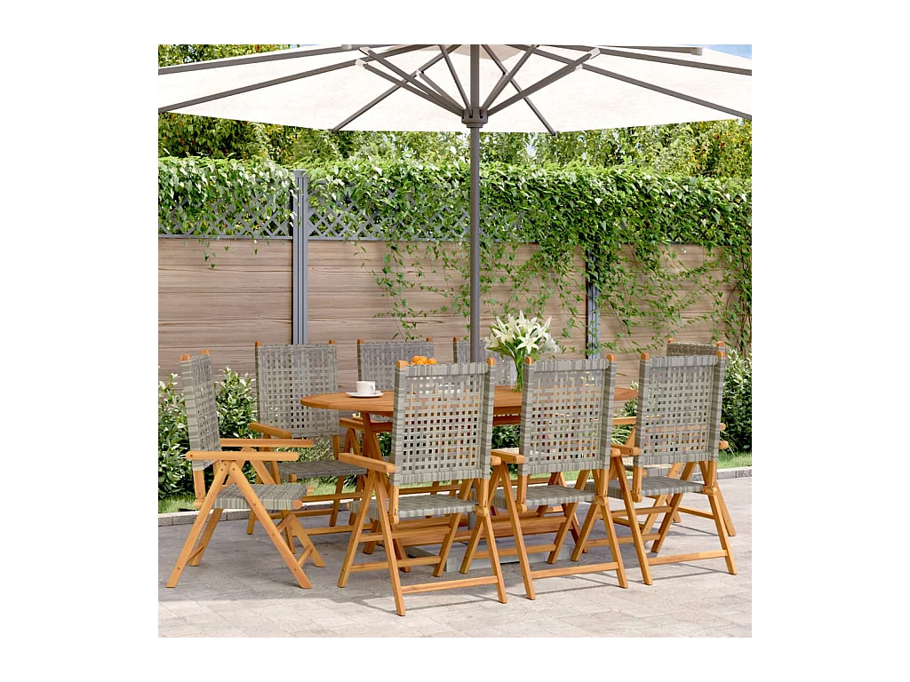 Chaises inclinables de jardin lot de 8 gris rotin bois massif