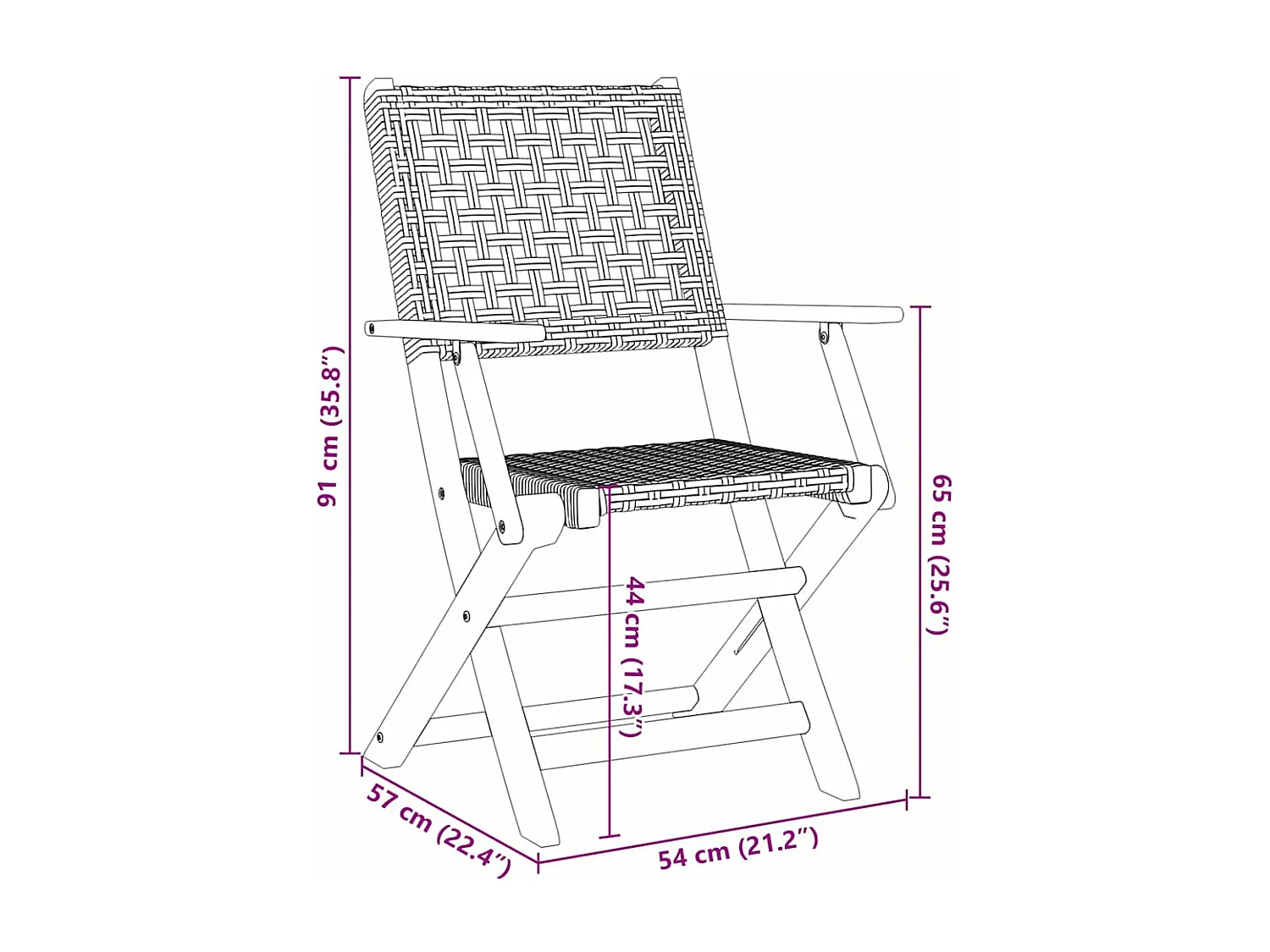 Chaises de jardin pliantes lot de 4 beige rotin et bois massif