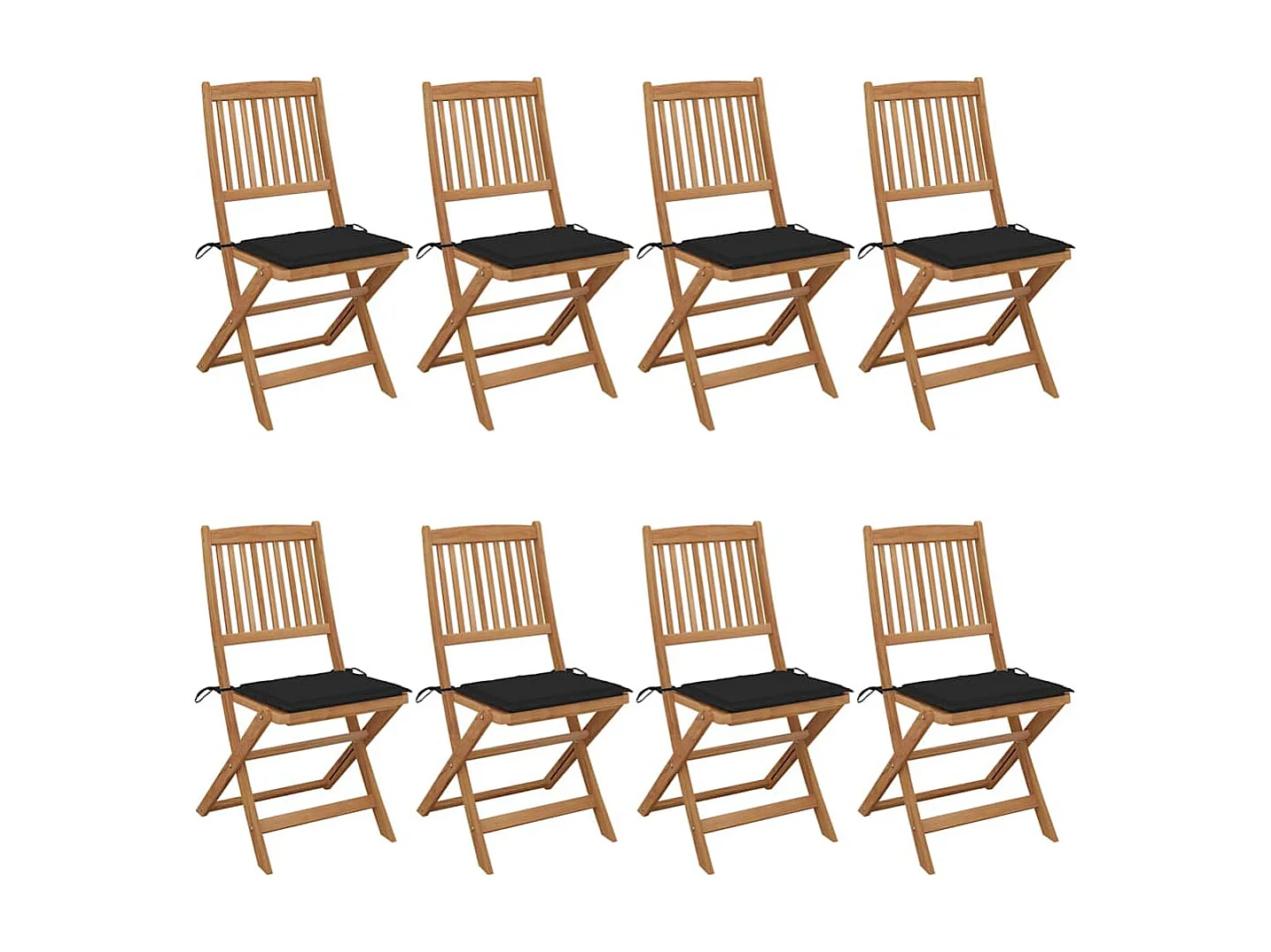 Set di 8 sedie da giardino pieghevoli con cuscini in legno di acacia