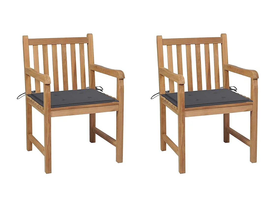 Chaises de jardin lot de 2 et coussins anthracite Bois de teck