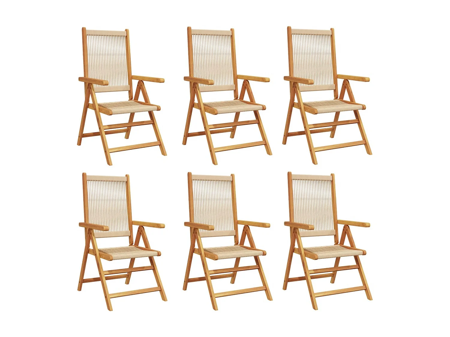 Gartenliegestühle 6er Set beige massives Akazienholz