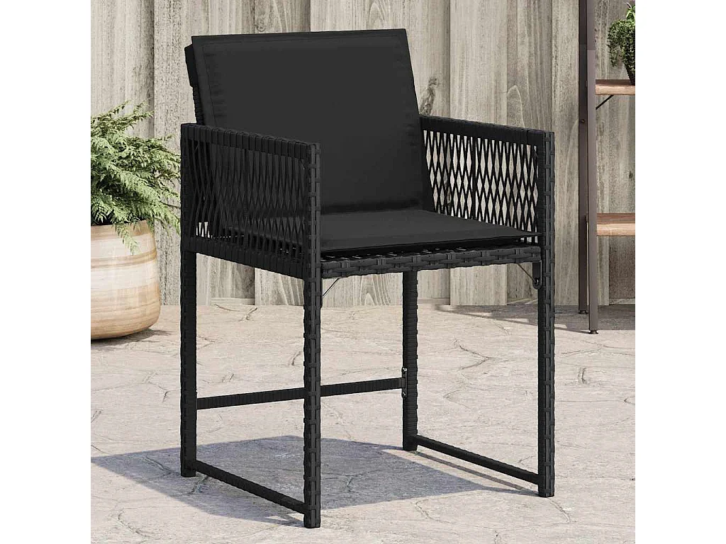 Chaises de jardin lot de 4 avec coussins noir résine tressée