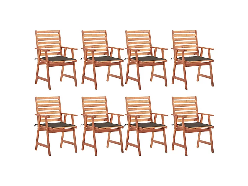Chaises à manger d'extérieur lot de 8 et coussins Acacia massif