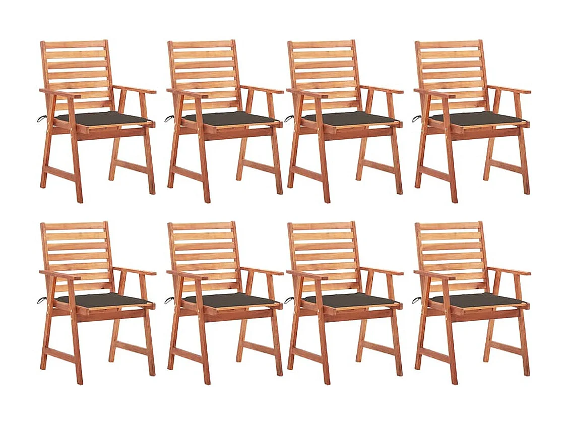 Chaises à manger d'extérieur lot de 8 et coussins Acacia massif