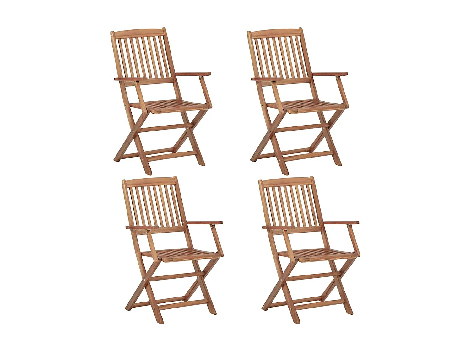 Conjunto de 4 cadeiras dobráveis de jardim com almofadas de madeira de acácia