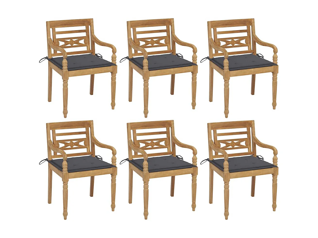 Chaises Batavia avec coussins lot de 6 Bois de teck solide