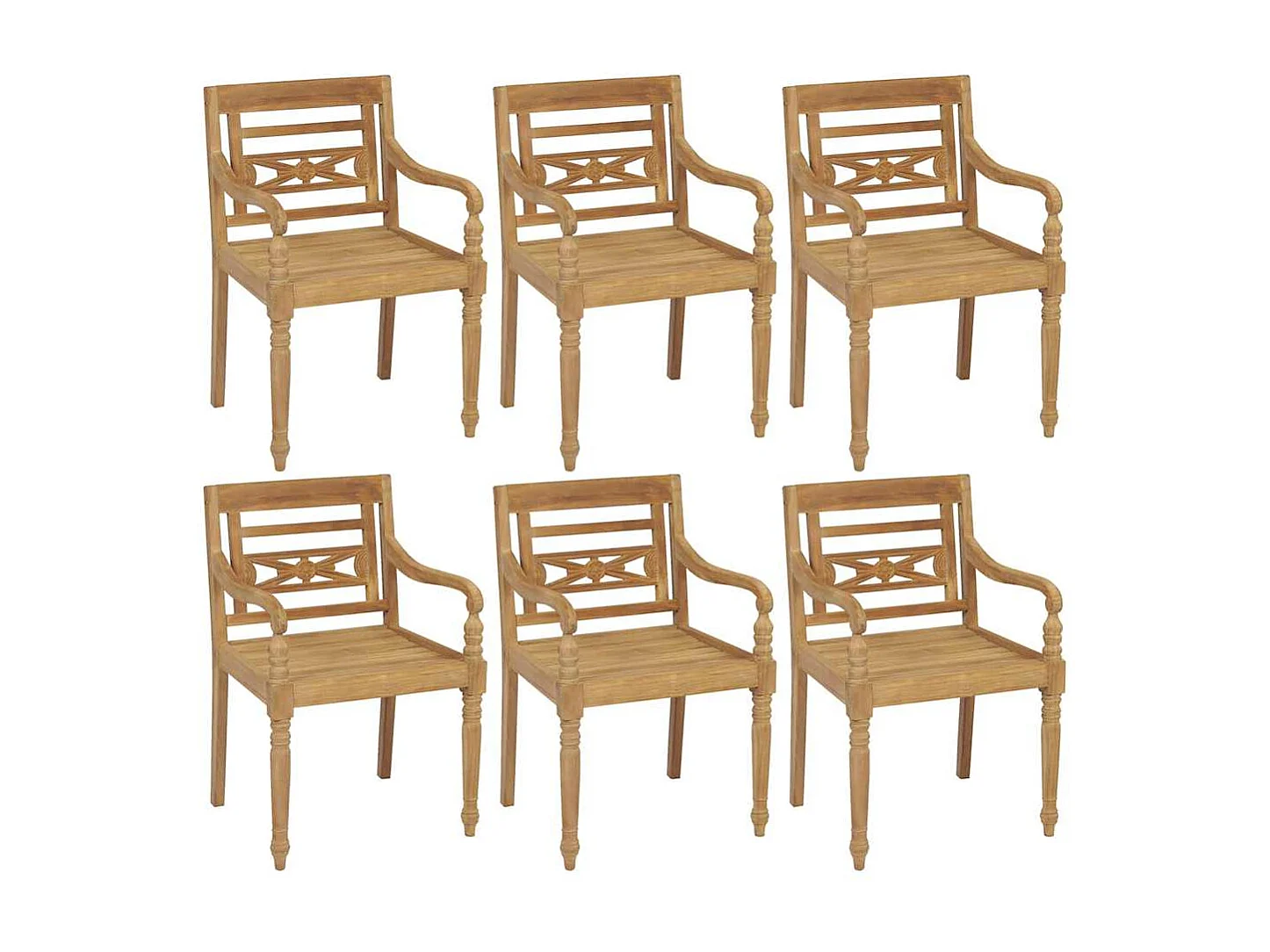 Chaises Batavia avec coussins lot de 6 Bois de teck solide