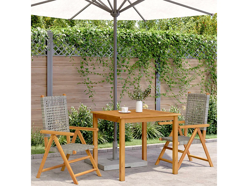Set di 2 sedie da giardino in legno massello di acacia e rattan grigio