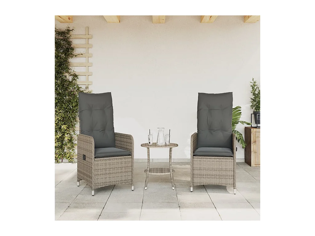Set van 2 verstelbare tuinstoelen en gevlochten kunsthars tafel