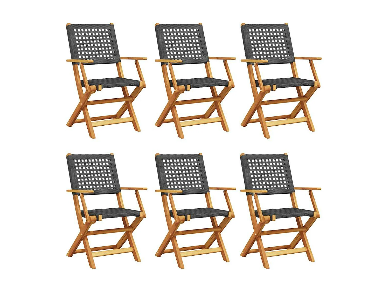 Chaises de jardin pliantes lot de 6 noir poly rotin bois massif