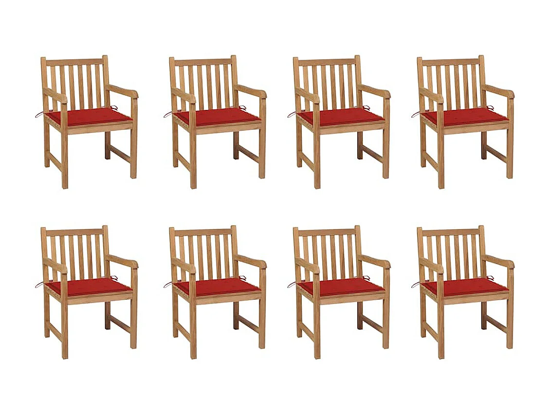 Chaises de jardin lot de 8 avec coussins rouge Bois teck massif