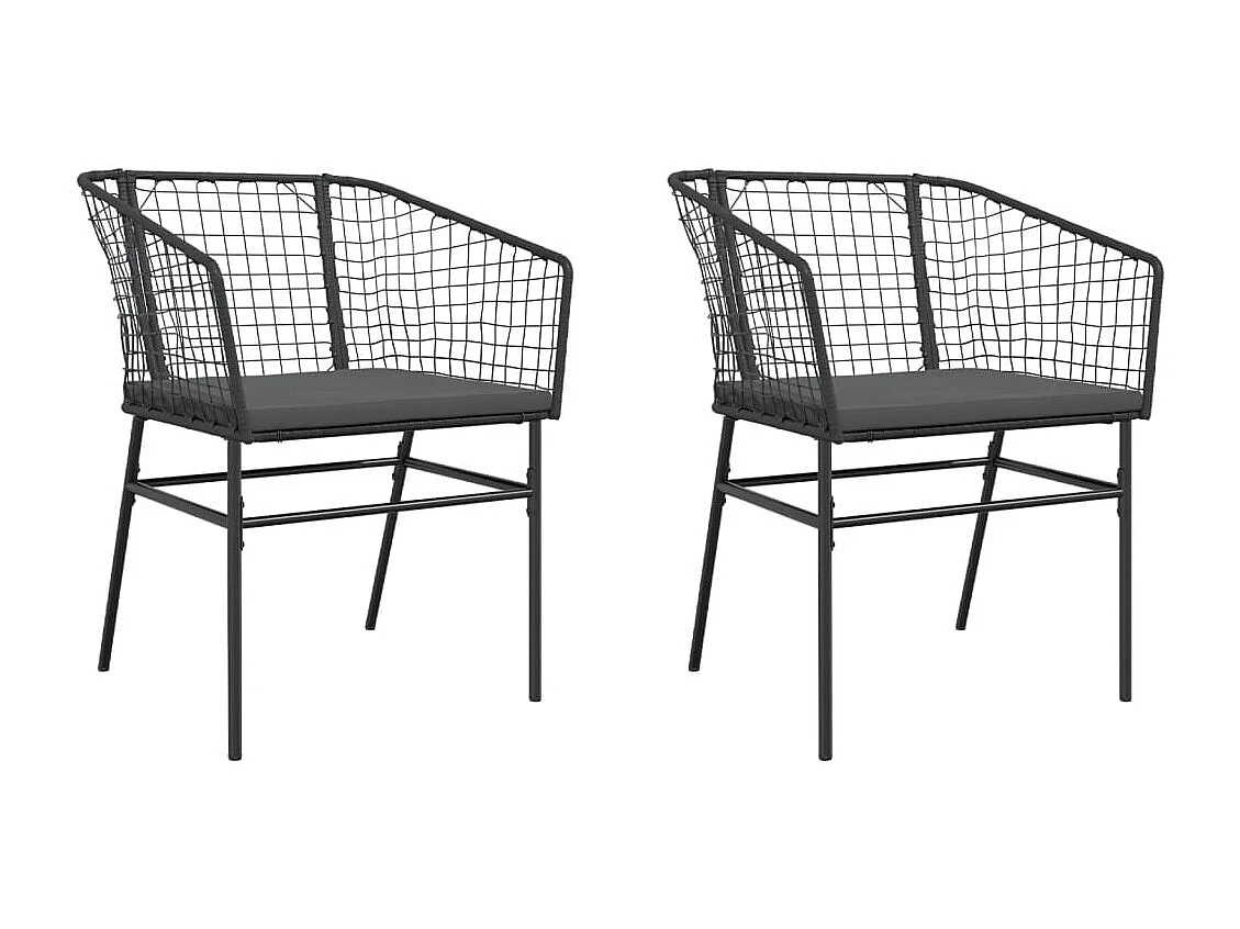 Set di 2 sedie da giardino con cuscini neri in resina intrecciata