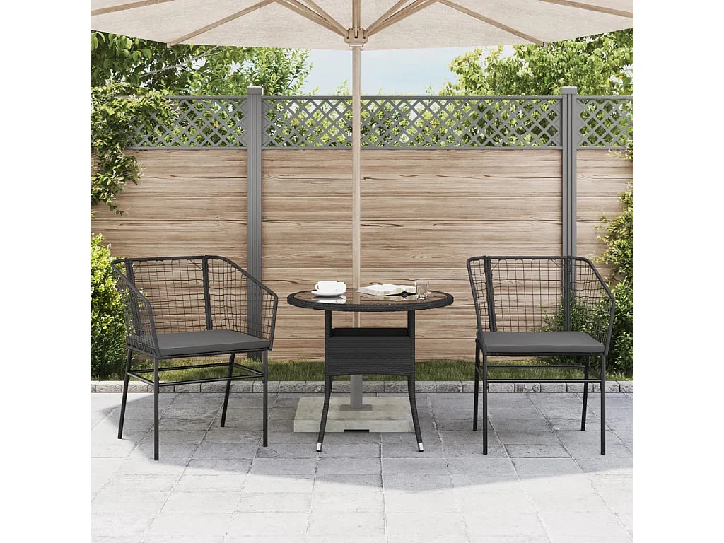 Set di 2 sedie da giardino con cuscini neri in resina intrecciata