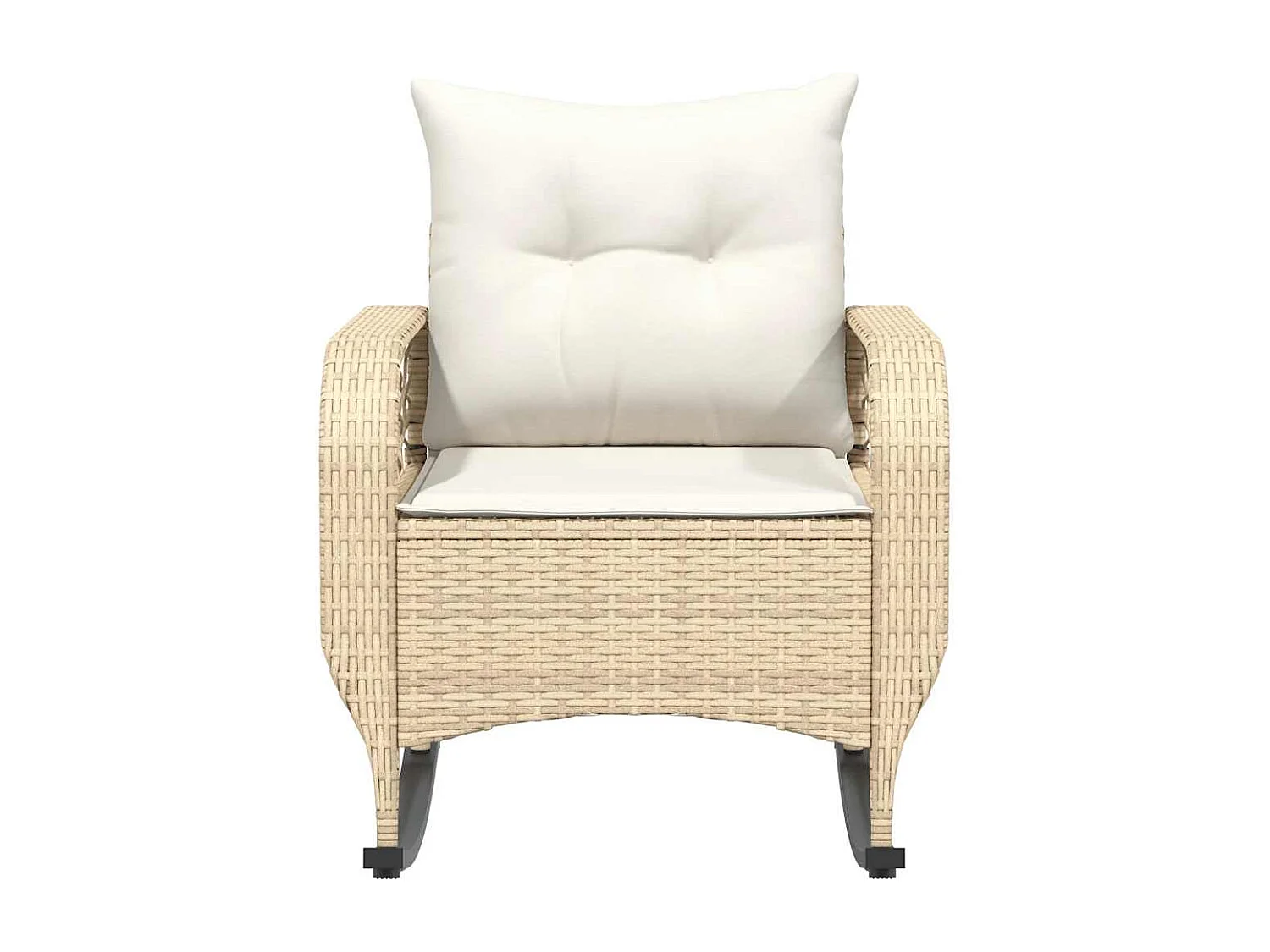 Chaise à bascule de jardin avec coussins beige résine tressée