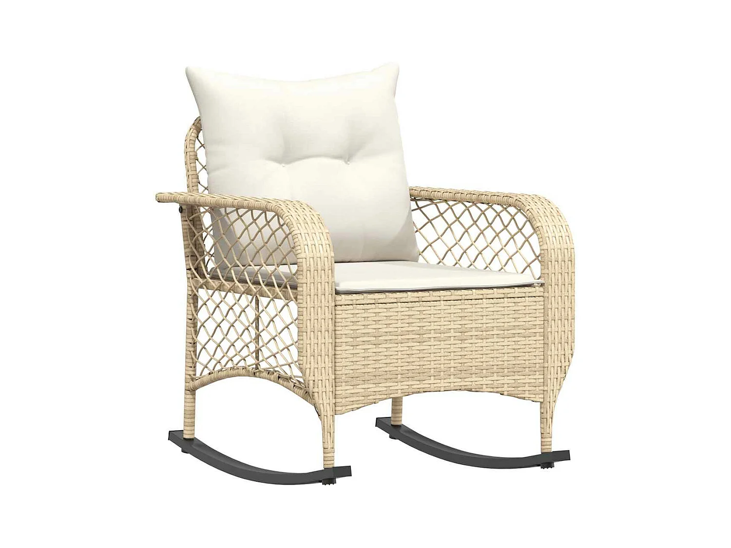 Chaise à bascule de jardin avec coussins beige résine tressée