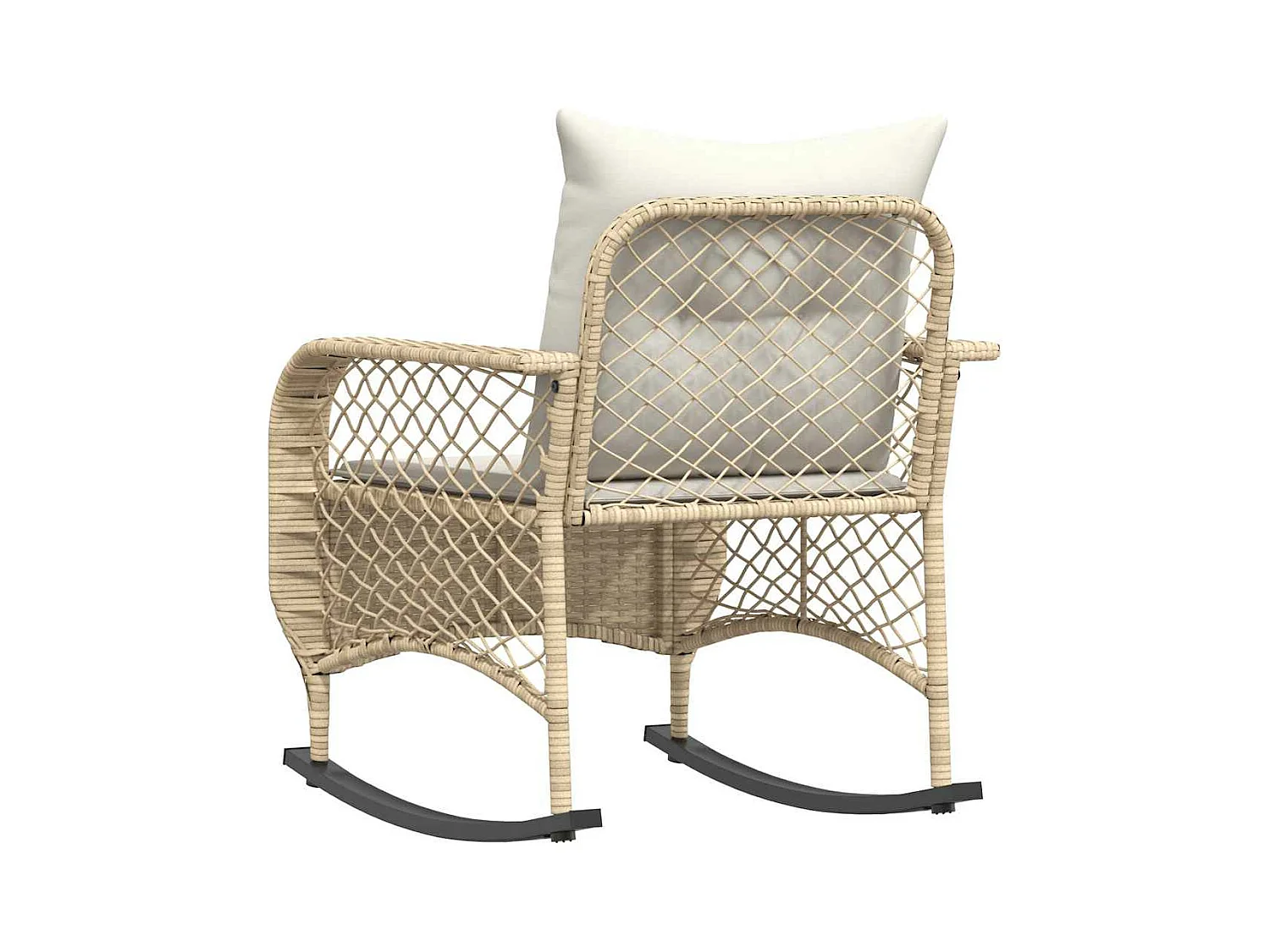 Chaise à bascule de jardin avec coussins beige résine tressée