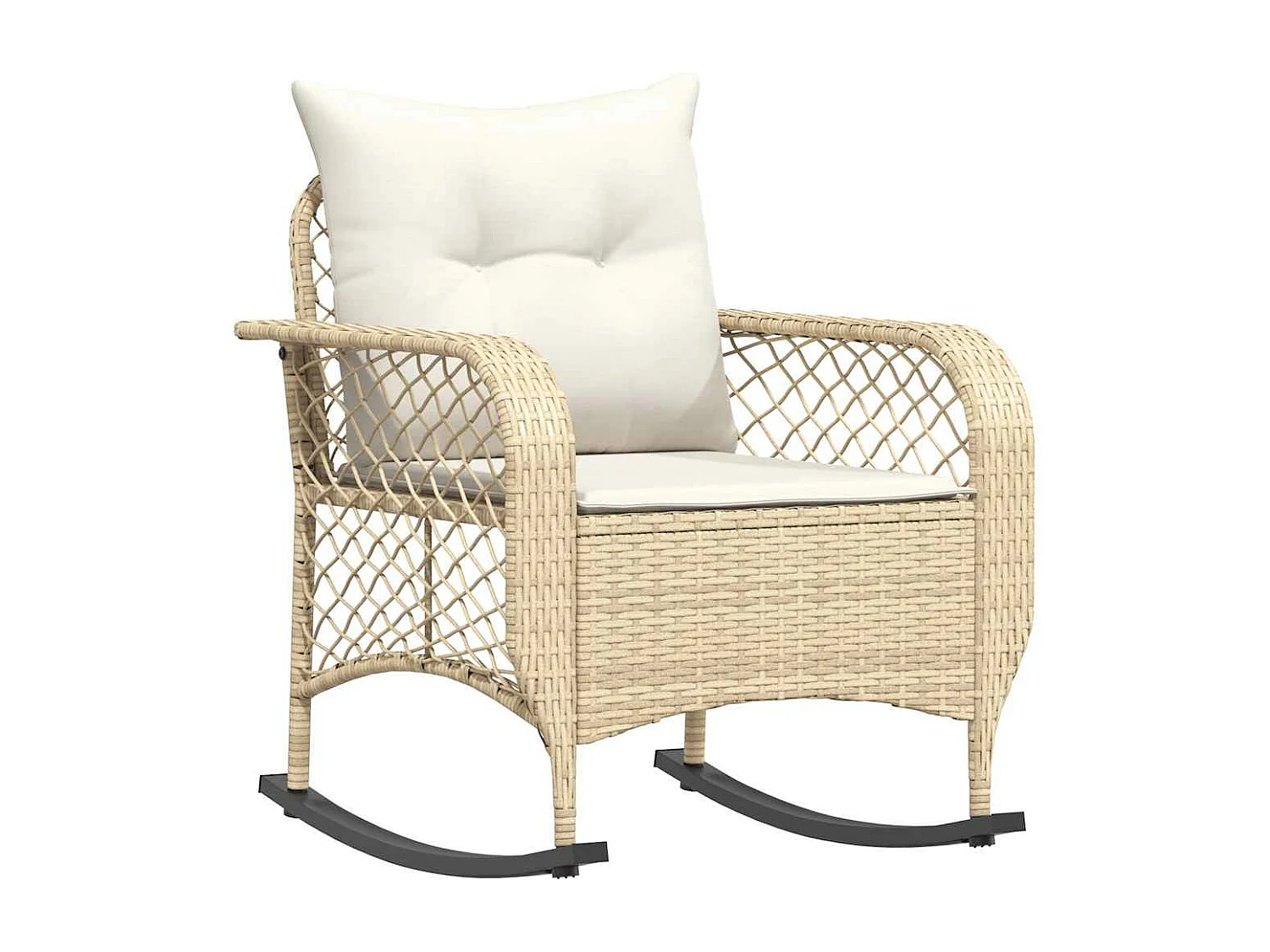 Chaise à bascule de jardin avec coussins beige résine tressée