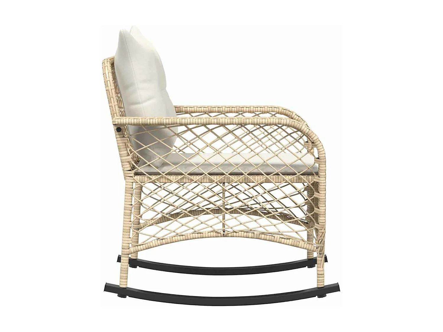 Chaise à bascule de jardin avec coussins beige résine tressée