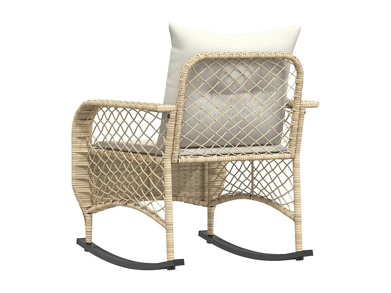 Chaise à bascule de jardin avec coussins beige résine tressée