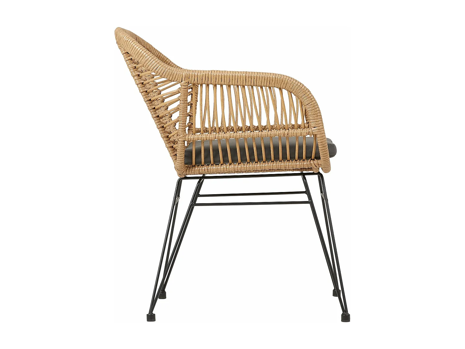 Chaise de jardin PARAMO fauteuil d'intérieur ou d'extérieur pour jardin en imitation rotin et 4 pieds en métal laqué noir