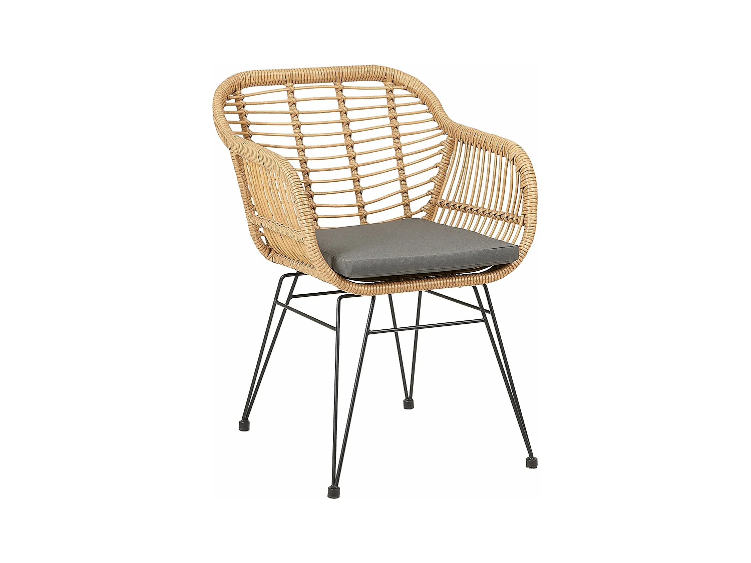 Chaise de jardin PARAMO fauteuil d'intérieur ou d'extérieur pour jardin en imitation rotin et 4 pieds en métal laqué noir
