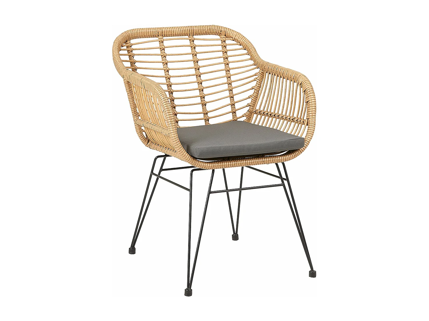 Chaise de jardin PARAMO fauteuil d'intérieur ou d'extérieur pour jardin en imitation rotin et 4 pieds en métal laqué noir