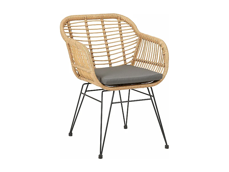 Chaise de jardin PARAMO fauteuil d'intérieur ou d'extérieur pour jardin en imitation rotin et 4 pieds en métal laqué noir