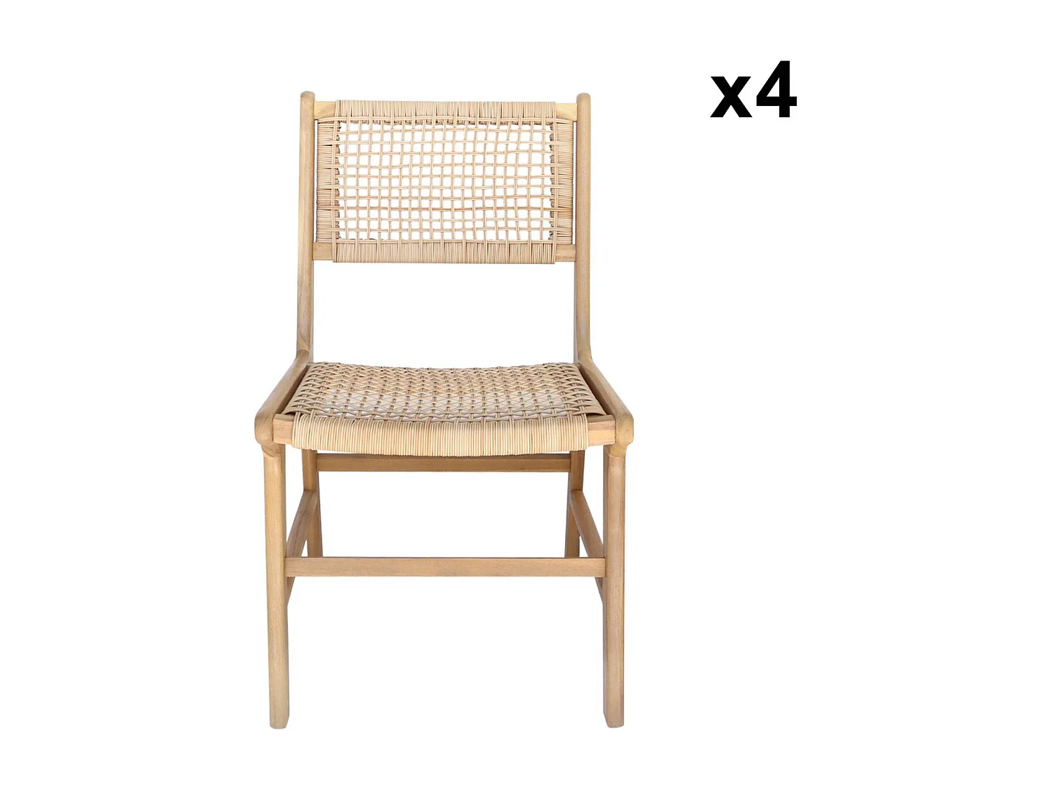 Set di 4 sedie in canna e legno, marrone naturale