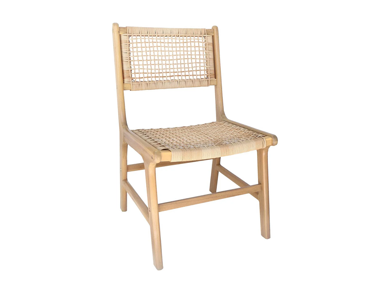 Set 4 sedie da giardino in canna e legno, marrone naturale