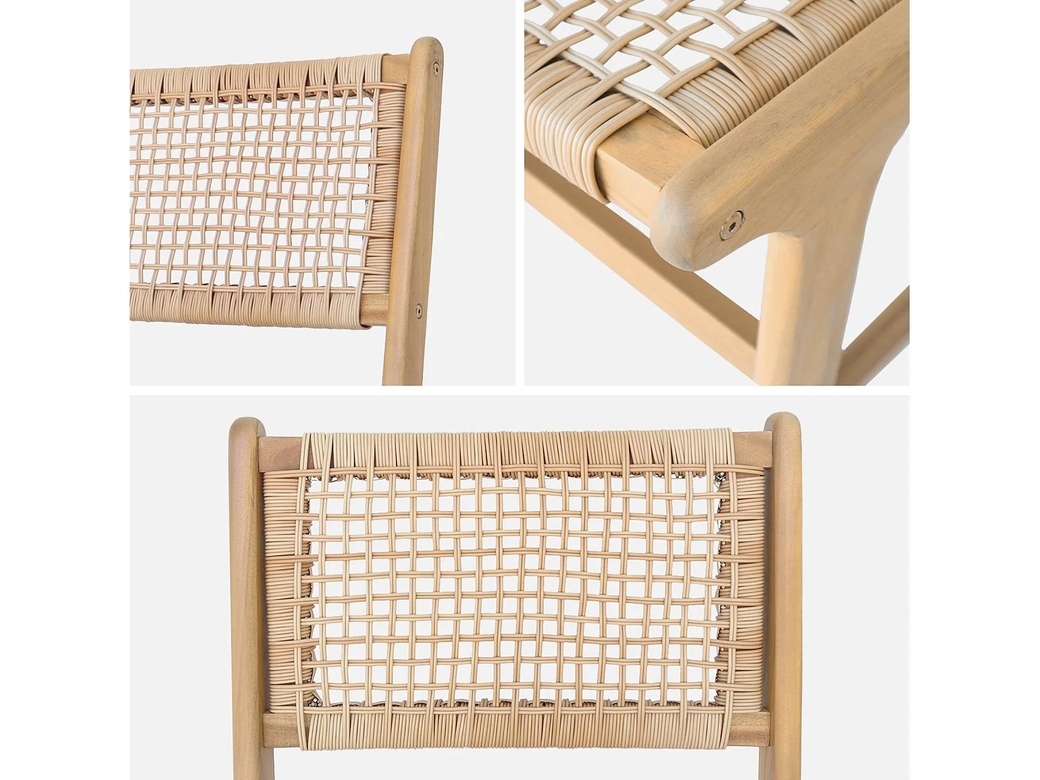 Set 4 sedie da giardino in canna e legno, marrone naturale