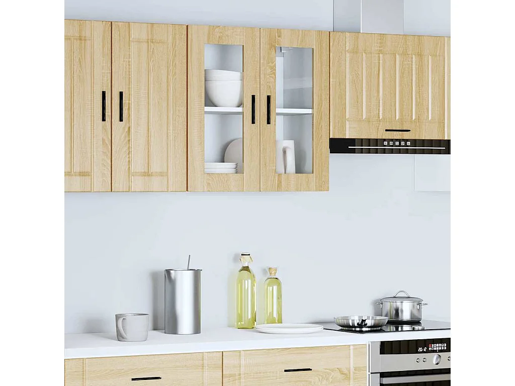 Armoire murale de cuisine et porte en verre Porto chêne sonoma