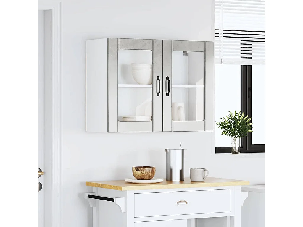 Armoire murale de cuisine avec porte en verre Lucca gris béton