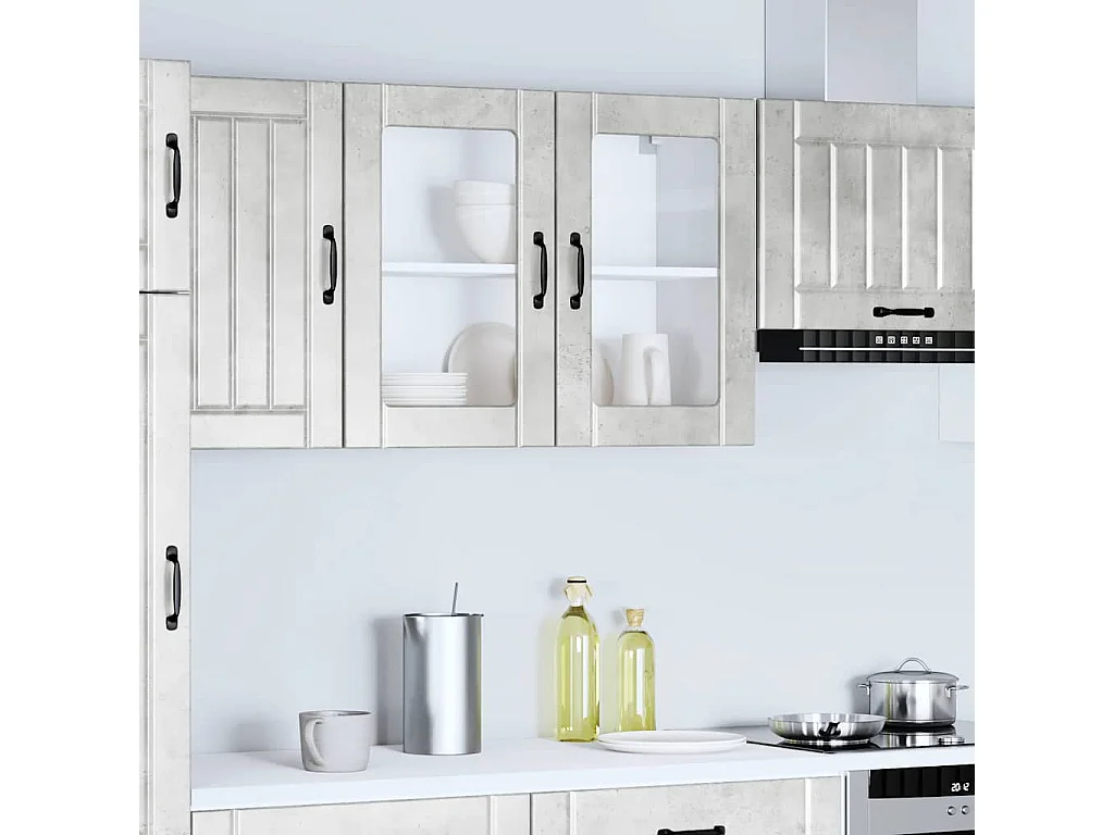 Armoire murale de cuisine avec porte en verre Lucca gris béton
