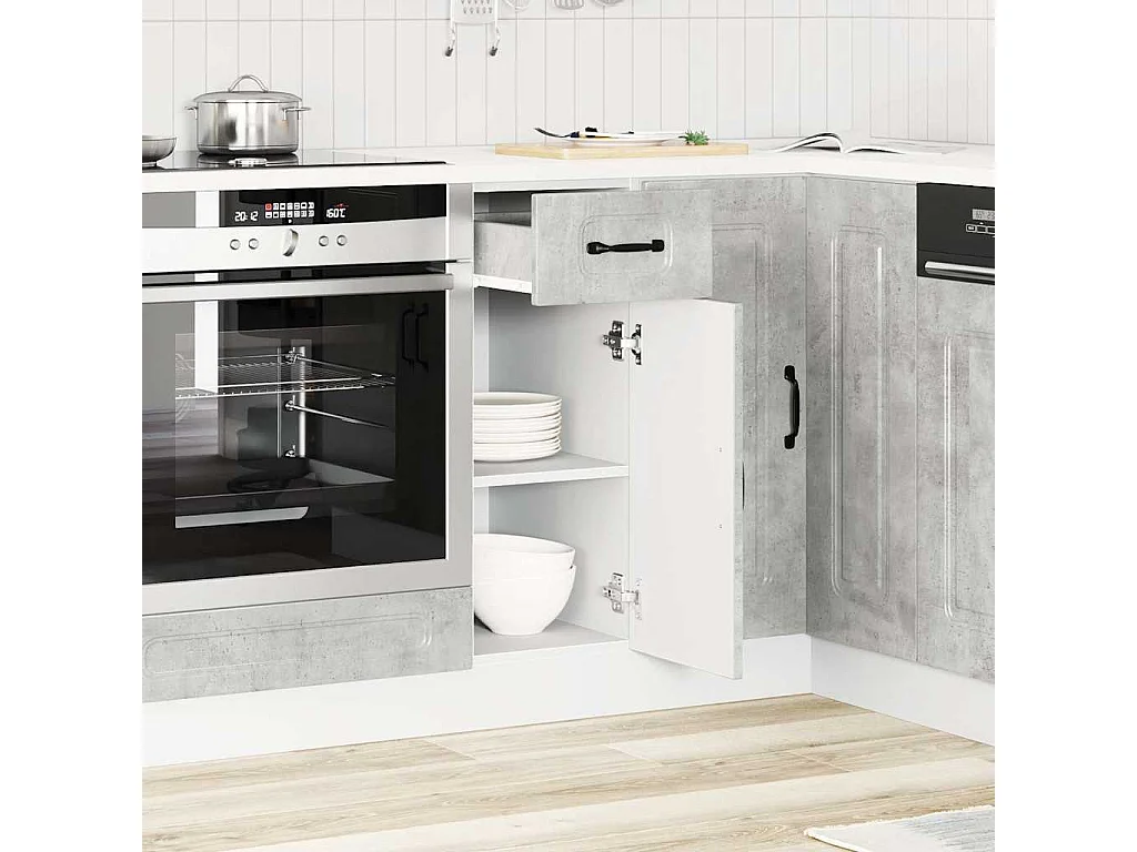Armoire de cuisine Kalmar gris béton bois d'ingénierie