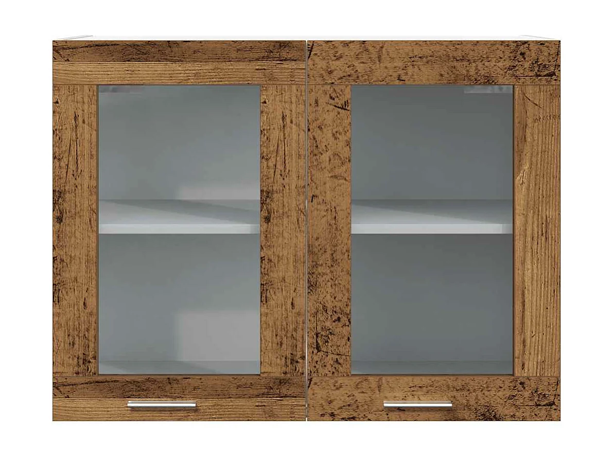 Armoire verre suspendue vieux bois 80x31x60cm bois ingénierie