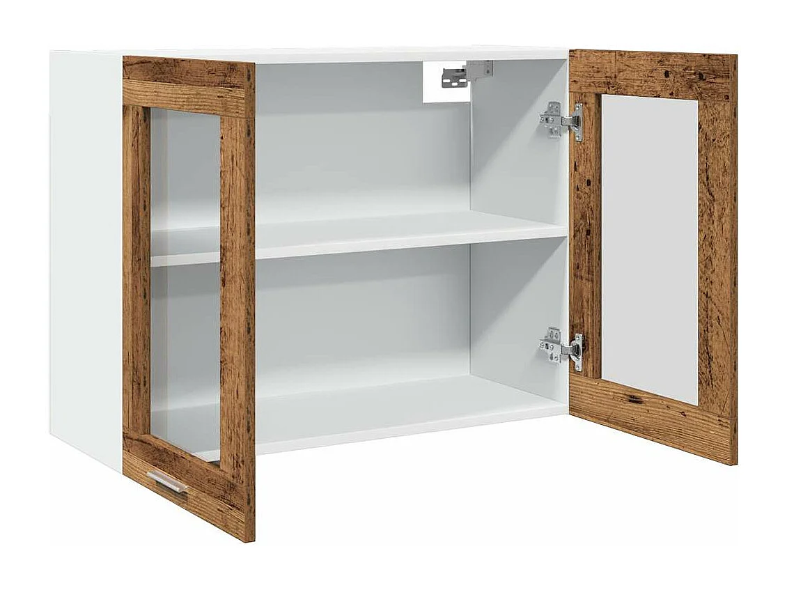 Armoire verre suspendue vieux bois 80x31x60cm bois ingénierie