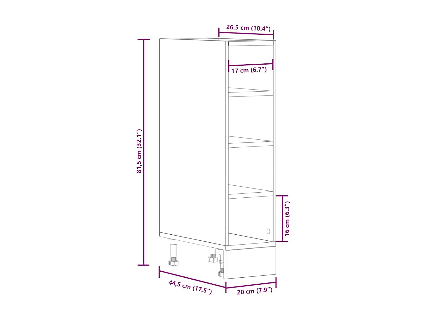 Mobiletto bianco da pavimento 20x44,5x81,5 cm in legno ingegnerizzato