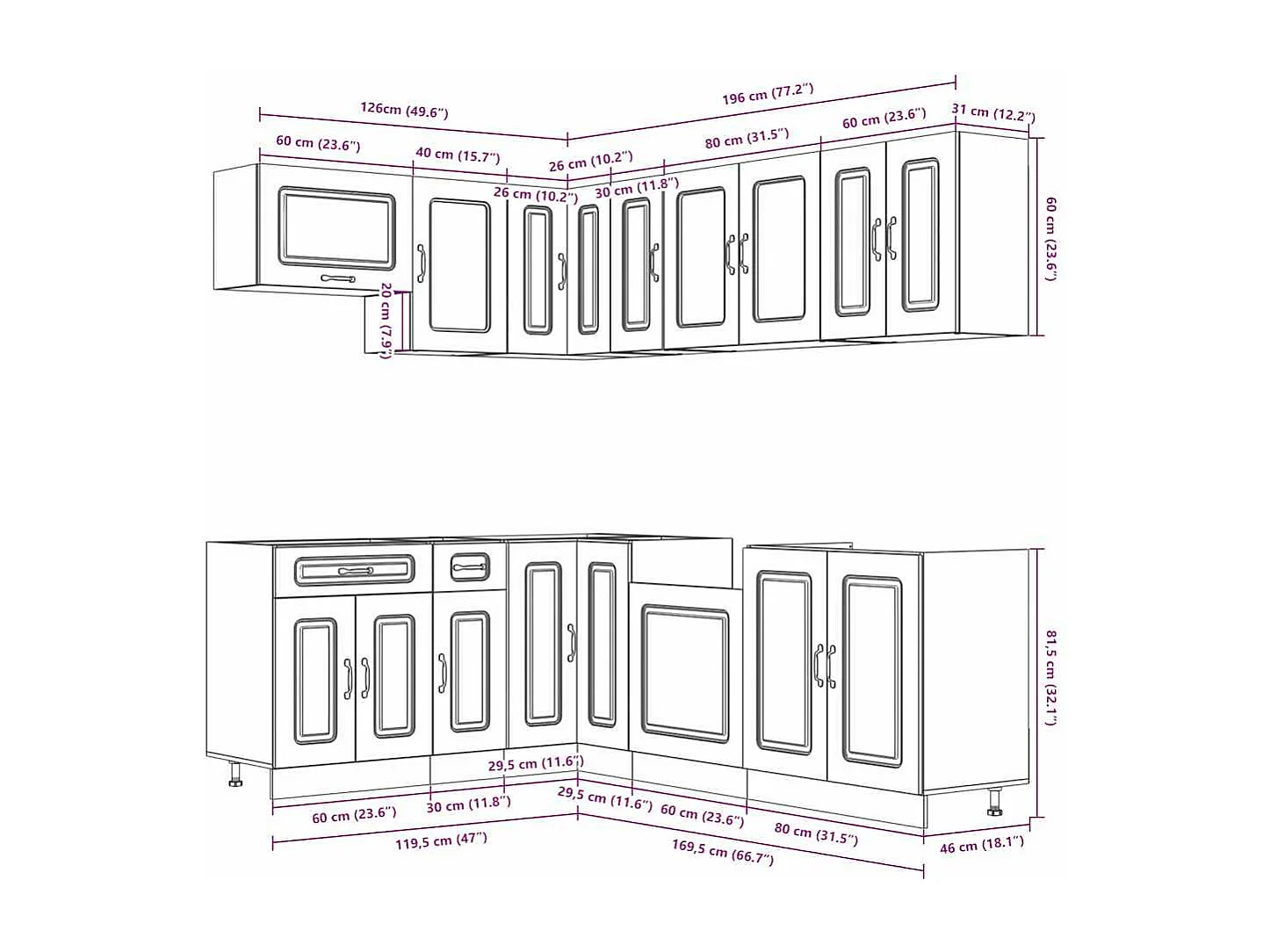 Kalmar 11-delige keukenkastset van bewerkt hout