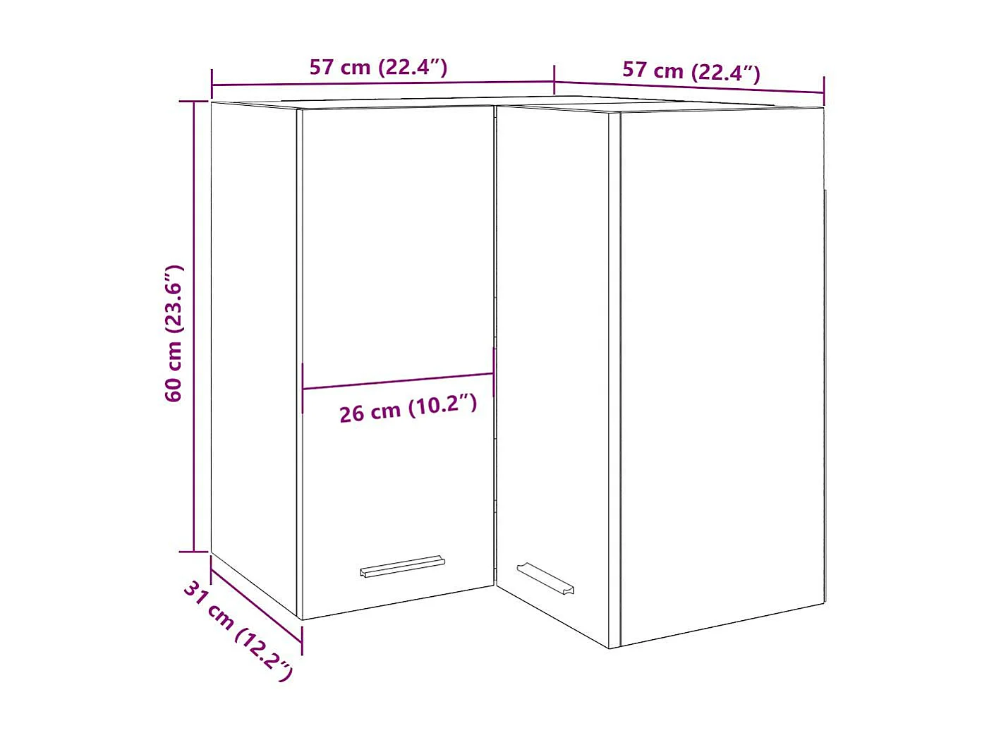 Armoire d'angle suspendue vieux bois 57x57x60cm bois ingénierie