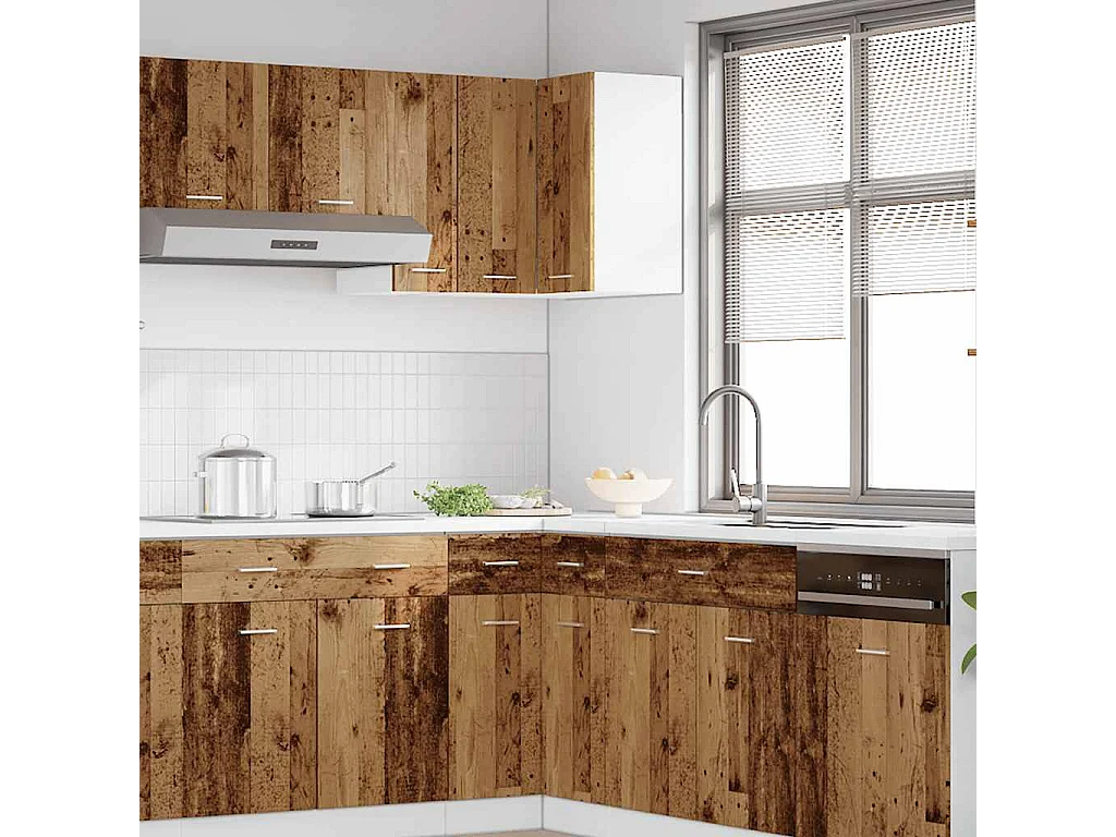 Armoire d'angle suspendue vieux bois 57x57x60cm bois ingénierie