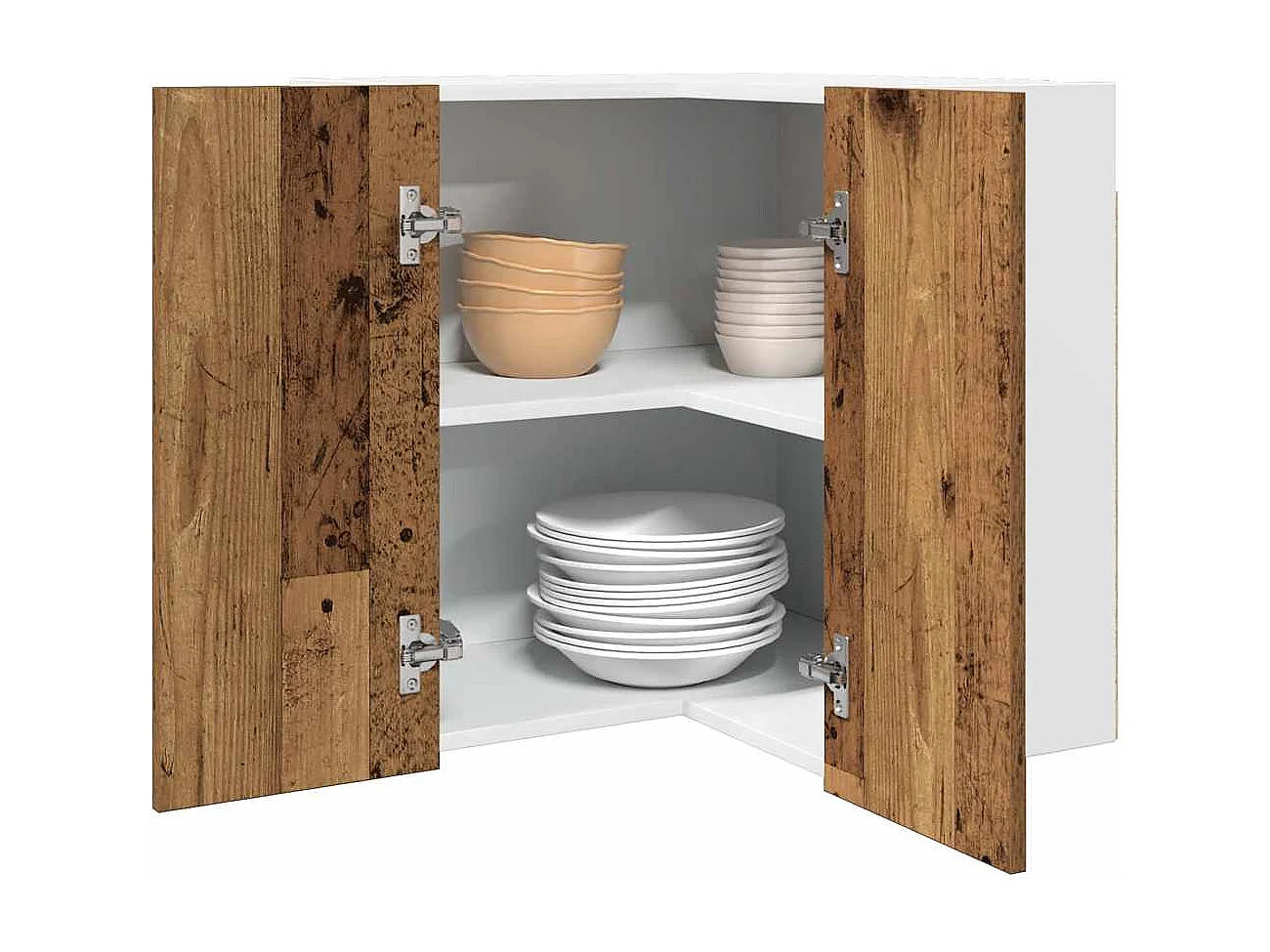 Armoire d'angle suspendue vieux bois 57x57x60cm bois ingénierie