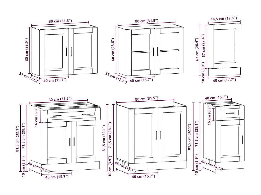 Kalmar 7 pezzi set di mobili da cucina in legno ingegnerizzato