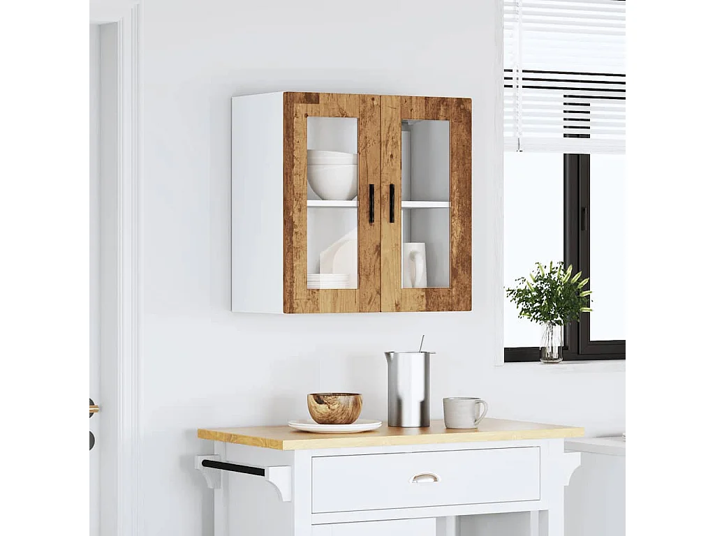 Armoire murale de cuisine avec porte en verre Porto vieux bois